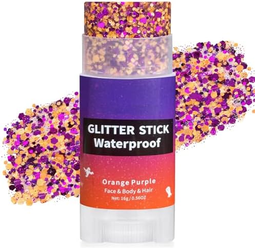 Halloween Purple Orange Hair Glitter Stick,Orange and Purple Body Face Glitter Hair Accessories,Waterproof Cosplay Chunky Glitter Makeup Sequins Body Paint by PaminifyBeautyMakeup