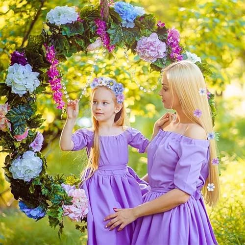 21 PCS Hair Flowers Boho Hair Barrettes Accessories Hawaiian Silk Flower Clips Girls Purple Blue Floral Bride Headpiece Festival(BLUE & PURPLE) - Image 4