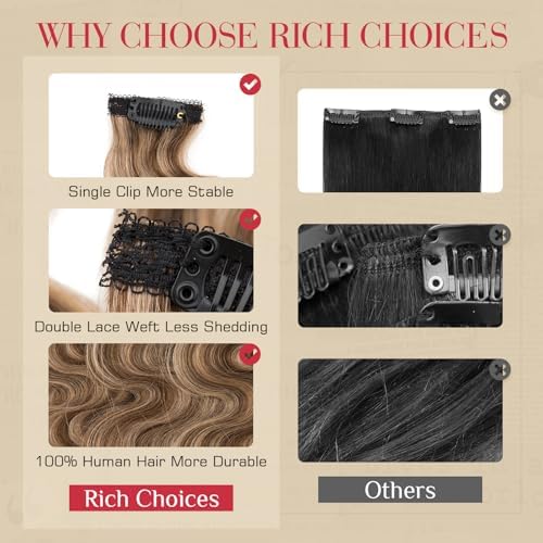 Rich Choices Short Clip In Hair Extensions Real Human Hair-Wave/Curly 6 Pcs Single Clip Hairs Extensions For Women-Mini Clips Hairpieces-10 Inch #4P27 Medium Brown Highlighted Dark Blonde - Image 5
