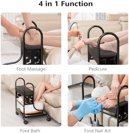 OmySalon Pedicure Cart Foot Bath Trolley, Adjustable Height Salon Trolley with PU Cushion, Portable Nail Esthetician Cart for Manicure & Foot Massage, Beauty Spa Supplies with Locking Wheels (Black) - Image 7