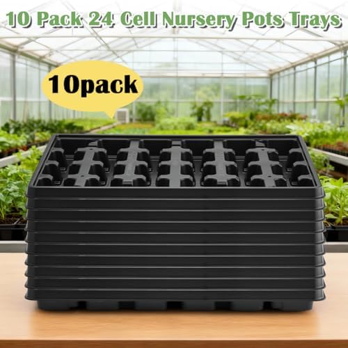 RooTrimmer 24 Cell Nursery Pots Trays 10 Pack (17"x11"x1.6"), Reusable Plastic Plant Pot Tray with Drain Holes, Carrying Seed Starter Tray for Holding 2.8 inch (7CM) Square Nursery Pots (Black) - Image 3