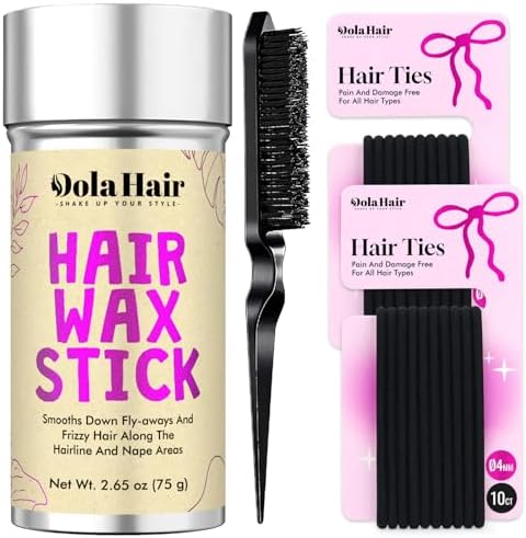 Dolahair Hair Wax Stick - Flyaway Control and Styling Pomade for Kids, Women, and Men - Accessorie Slick Back Hair Brush Kit Hair Bun Maker 20 Pcs Hair Ties (Pack of 3) by Dolahair