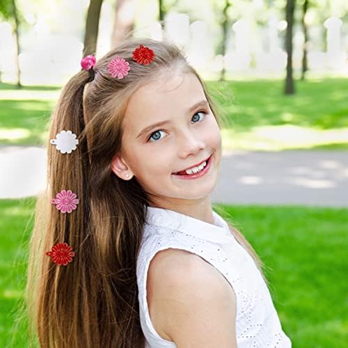 72 Pcs Hair Accessories Set - Barrettes, Balls, Bows, Flowers, and Clips for Girls, Baby, and Toddler (Red, White, Pink) - Image 6