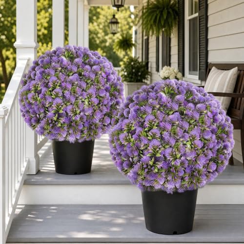 25.6'' Artificial Purple Dandelion Topiary Ball Trees for Outdoor Planters by Unknown