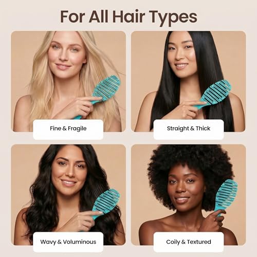 Earth & I Pain-Free Flex Detangler: Wet/Dry Curly Hair Brush, Teal Blue - Image 4