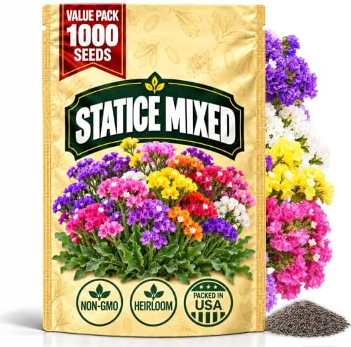 Statice Mixed Seeds for Planting, Limonium sinuatum, Heirloom Non-GMO Sea Lavender Flower Seeds, High Germination Colorful Annual Cut Flower for Dried Bouquets Borders and Cottage Gardens, 1000 Count by WilyFox