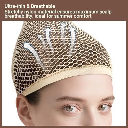 MORGLES 3 Pcs Beige Women's Wig Caps, Non Slip Nylon Hair Nets for Cosplay - Image 3