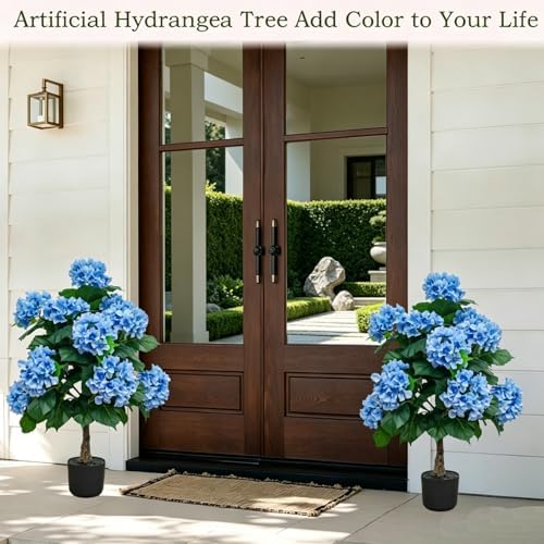 THKFUL Hydrangea Artificial Trees Potted for Outdoor Indoor,3FT Realistic Faux Hydrangea Plants in Pot Silk Flowers Tree,UV Resistant Fake Tree Bushes Topiary for Garden Office Home Porch Front - Image 5