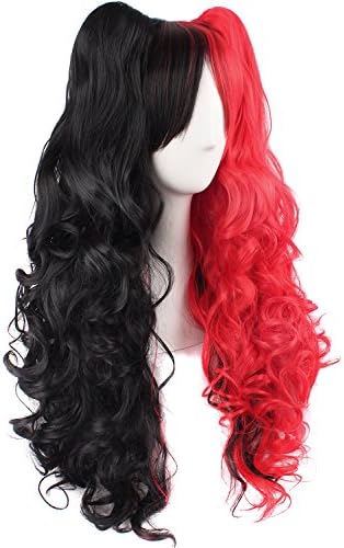 MapofBeauty Lolita Long Curly Clip on Ponytails Cosplay Wig, Black/Red - Image 2