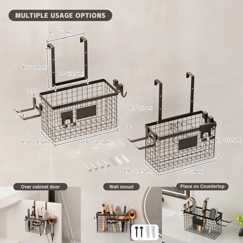 Magheo Hair Dryer Holder Cabinet Door 3-in-1 Adhesive Hair Tool Organizer Wall Mounted Adjustable Height Blow Dryer Holder Under Sink Bathroom Hair Appliance Organizer and Storage Countertop(Black) - Image 5