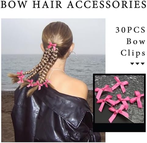 30PCS Bow Hair Clips Hot Pink Mini Hair Bows Kawaii Hair Ribbons Clips Satin Bow Hair Accessories for Women Girls - Image 6
