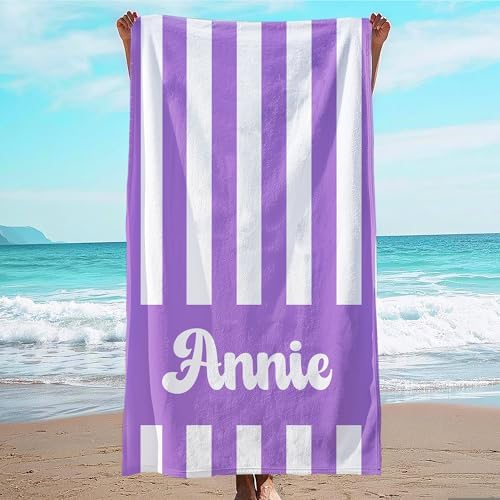 JML Personalized Beach Towel with Name, Custom Cabana Stripe Beach Towel, Customized Microfiber Pool Towel, Quick Dry & Absorbent Swim Towel for Adult,Mother's Day, Birthday, Summer Holiday,Vacation by JML