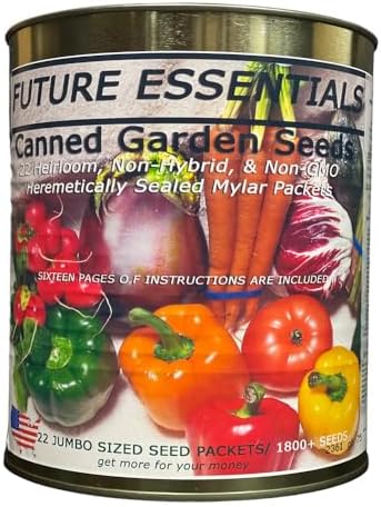 Future Eseentials 22 Heirloom Non-GMO Canned Vegetable Garden Seeds Long-Term Storage for Survival & Planting Ideal for Emergency & Survival Preparedness 5 Years + Shelf Life Pack of 1 by MOUNTAINESSENTIALS