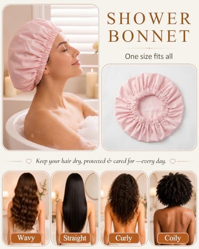 Edoneery Shower Caps for Women Reusable Waterproof, Shower Hair Cap - Image 5