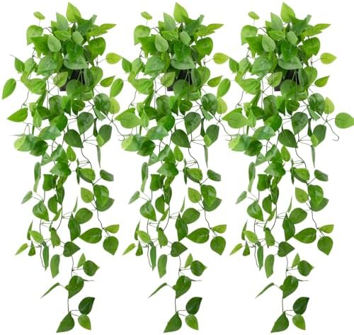 LOYWREE 3 Pack Small Artificial Hanging Plants with Faux Ivy Vine and Hanging Pothos 39Inch Fake Plant Realistic Greenery for Shelf Decor in Home, Office, Indoor & Outdoor Gardens by Unknown