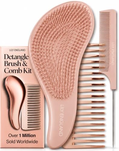 Lily England Detangling Comb & Brush Set - Rose Gold Wide-Tooth & Tail Comb by LilyEngland