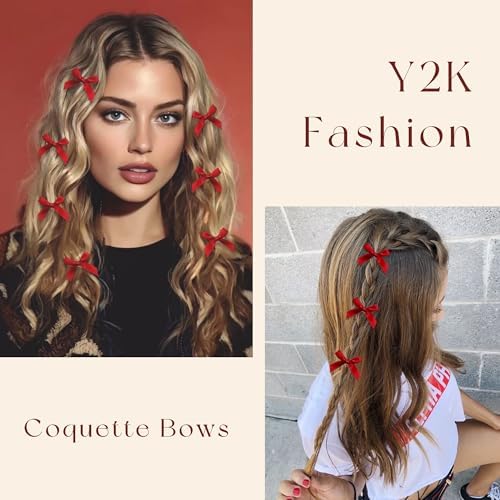 30PCS Bow Hair Clip Wine Red Mini Hair Bows Satin Hair Ribbons Small Coquette Bows Y2K Hair Accessories for Christmas Girls Women - Image 3