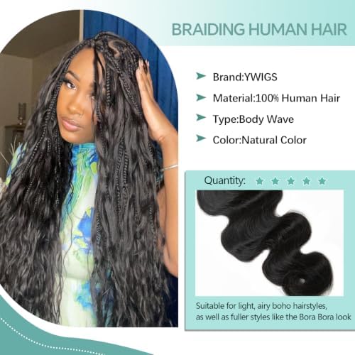YWIGS Body Wave Human Hair Braiding Hair for Boho Braids 100G NC 20inch - Image 3