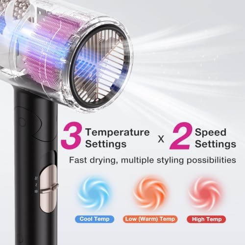 BABONIR 1875W Hair Dryer with Diffuser, Ionic Foldable Blow Dryer, Black - Image 6