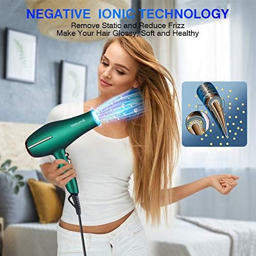 Pro Ionic Salon Hair Dryer,Xpoliman Blow Dryer,Powerful 2000 Watt with AC Motor,Quick Drying Hairdryers Diffuser Fast Dryer Lightweight Best Soft Touch Body -Green & Gold - Image 6