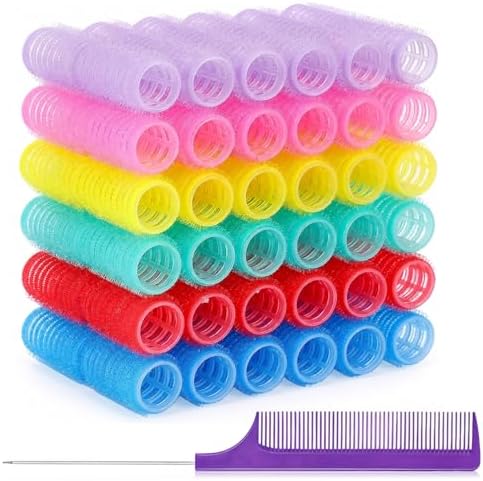 37PCS Self Grip Small Hair Rollers for Women Heatless Velcro Rollers for Hair Volume Set with Tail Comb for Medium Short Hair and Bangs DIY Curly Hairstyle(Colorful) by Unknown
