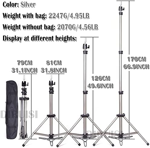 Reinforced Wig Stand Tripod Mannequin Head Stand Adjustable Wig Head Stand Holder for Cosmetology Hairdressing Training with Carrying Bag (Silver) - Image 4