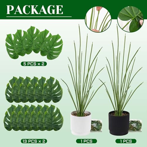 Der Rose 2 Pack 28" Fake Plants, Monstera Plants in White and Black Pots - Image 4