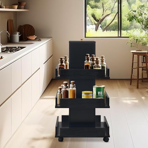 BarberPub 3-Tier Kitchen Trolley with Wheels, Tool Storage Organizer 2038 (Black) - Image 2