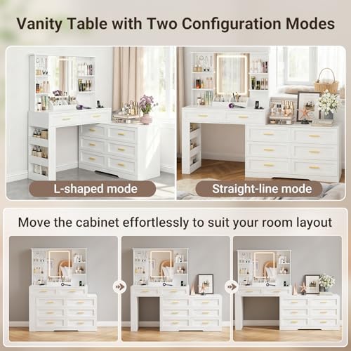 ELYKEN Makeup Vanity Desk with Mirror and Lights, White Dresser Combo - Image 4