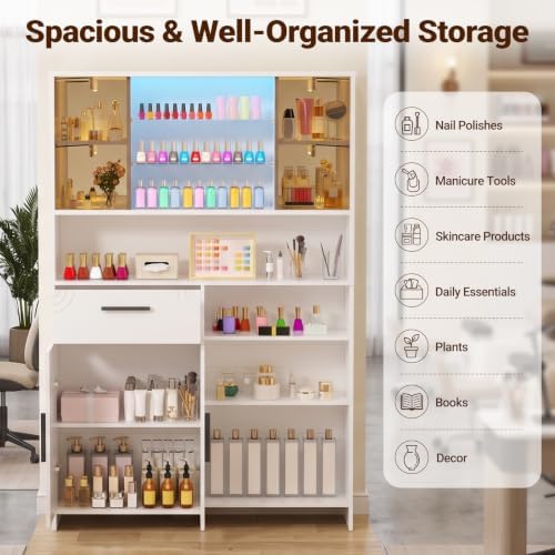 Professional Nail Storage Cabinet with LED Display Shelf (White) - Image 3