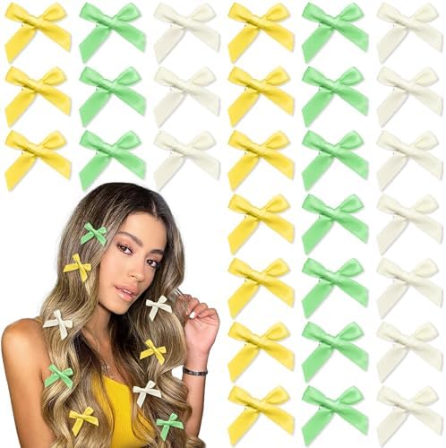 30PCS Small Hair Bows 3 Colors Mini Bow Hair Clips Satin Tiny Green Bow Clip Y2K Hair Accessories for Girls and Women by YAEISM
