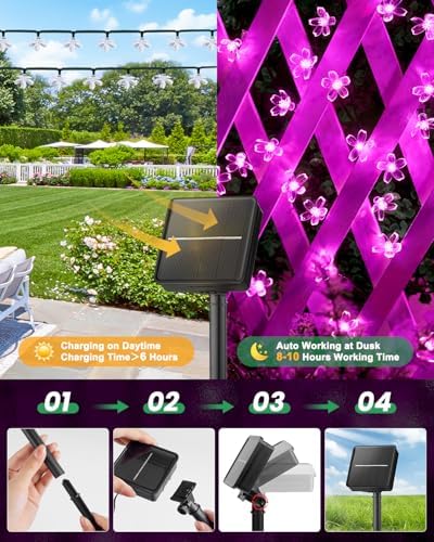 Brightown 2 Pack Total 52FT 120 LED Flower Solar String Lights Outdoor Waterproof Fairy Lights for Garden Yard Fence Patio Christmas Tree Wedding Party Decor, Pink - Image 5