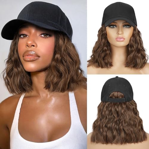 HANYUDIE Hat Wig for Women Wig Cap with Curly Hair Extensions Hat with Hair Wave Adjustable Baseball Cap Wigs by HANYUDIE
