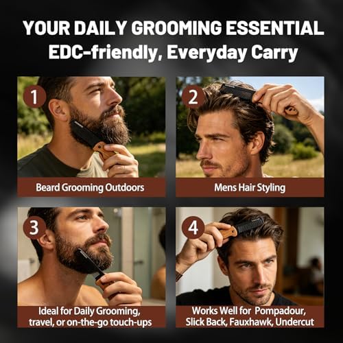1PC Wooden Beard Comb for Men - Folding & Secure Lock & Pocket clip, 0.12lb - Image 2