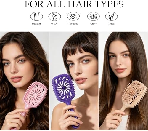 Detangler Hair Brush, Vented Paddle Brush for Wet Dry Hair, Pain-Free for Curly Straight Thick Fine Hair, Women Men Kids (Purple) - Image 6