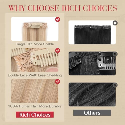 Rich Choices Real Human Hair Clip In Extensions-6 Pcs Single Clip Design-Invisible Clip in Extensions for Thin Short Hair-Hairpieces for Women-10 Inches #12P613 Golden Brown Highlighted Bleach Blonde - Image 6