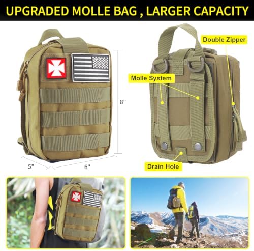 Gifts for Men Christmas Survival Kit and First Aid kit, Emergency Supplies Camping Accessories with Upgraded Molle Bag for Outdoor Adventure Camping Hiking Hunting - Image 2