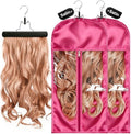 2 Pack Pink Silk Satin Wig Storage Bag with Hanger, Breathable Hair Extension Holder for Styling & Organizing, Dust-proof Silk Case for Protecting Hair Extensions & Wigs by FAMOVELL