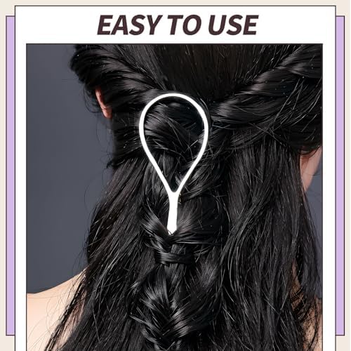 Teenitor 4pcs Pony Tail Hair Tools: 2 Pairs Pony Styling Loop, Pull Through & French Braiding Accessories for Women & Girls - Light Purple/White - Image 5