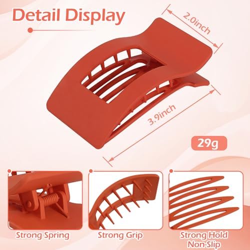 French Flat Hair Clips for Women 6pcs Hair Claw Clips for Thick or Thin Hair Matte Claw Clips for Girls Barrettes Non-Slip Strong Hold Hair Accessories for Women (Orange) - Image 3