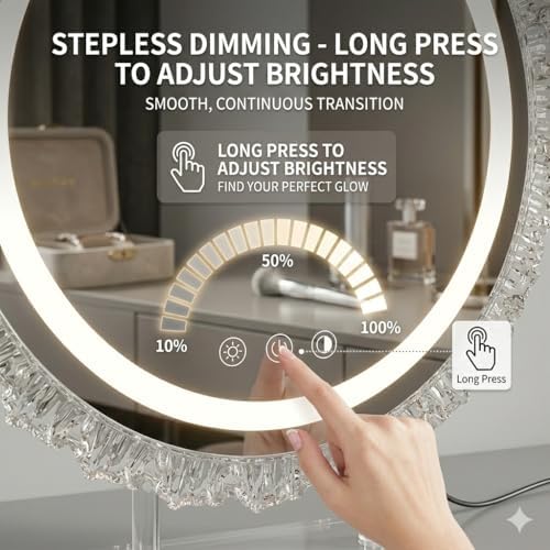 16" Hollywood Round Vanity Mirror with Lights, 3-Color LED Light Modes, Dimmable Makeup Mirror with Smart Tap Panel, 360° Rotating Lighted Mirror for Dressing Table - Image 3