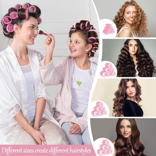 obeoby 4 Sizes Hair Rollers for Women Pink Curlers Set with Gift Makeup Bag - Image 3