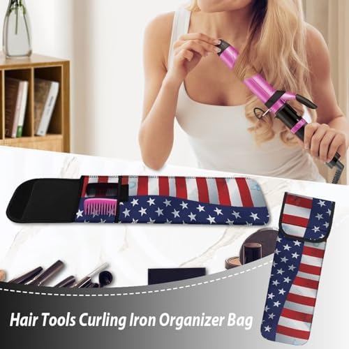 ZOUTAIRONG American Flag Curling Iron Bag with Pockets for Universal Curling Iron Curling Iron Travel Holder Travel Flat Iron Case Heat Resistant Travel Bag for Hair Tools Flat Iron Holder Flat Iron - Image 2