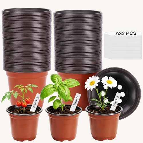 STARSIDE 100-Pack 4 Inch Nursery Pots, Plastic Plant Pots for Seedlings by STARSIDE
