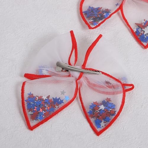 July 4th Patriotic Bows for Girls,Mesh Tulle Fable Hair Bow Clips Gift,4in - Image 5