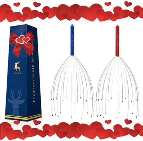 USAGA Head Massager Scalp Massager 20 Fingers Head Scratcher (Red & Blue) - Image 5