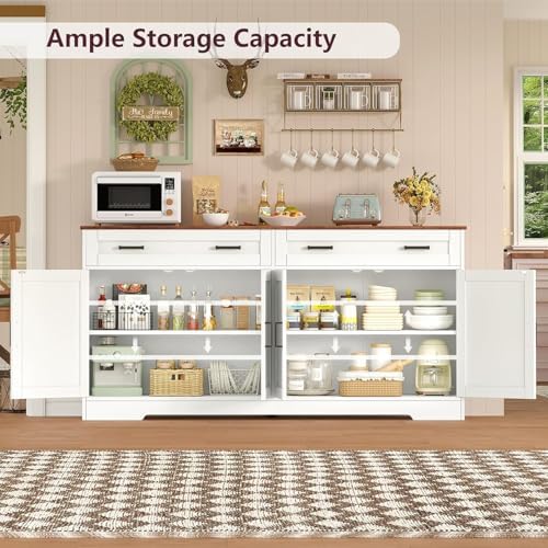 usikey 55" Buffet Cabinet with Storage and Drawers, Large Sideboard Buffet Cabinet with Adjustable Shelves and Doors, Modern Coffee Bar for Kitchen, Living Room, White - Image 5