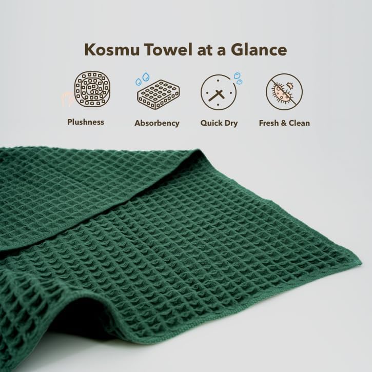 Luxury Organic Japanese Cotton Waffle Bath Towel | Thick, Absorbent, Quick Dry Bathroom Towels for Shower, Sauna, Onsen| Hotel & Spa Quality, Gift-Ready (Forest Green, Hand Towel, 32" x 16") - Image 3