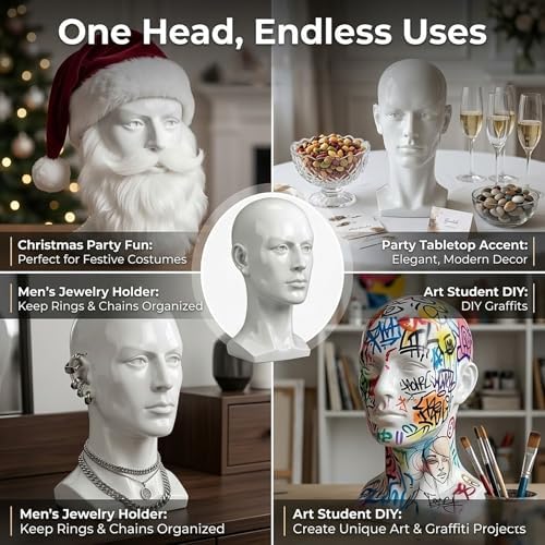 Male Mannequin Head for Display – Realistic PVC Head Model for Wigs, Hats, Headphones, Jewelry, Salon and Home Decoration,Whate - Image 3