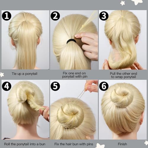 FANDAMEI 6 PCS Hair Bun Makers for Kids, 10 Invisible Bun Nets for Ballet Girls, 3PCS Extra Small 3PCS Small Donut Buns for Hair Kids, Bun Makers Hair Nets for Buns with 5 Elastics 20 Pins (Gold) - Image 7